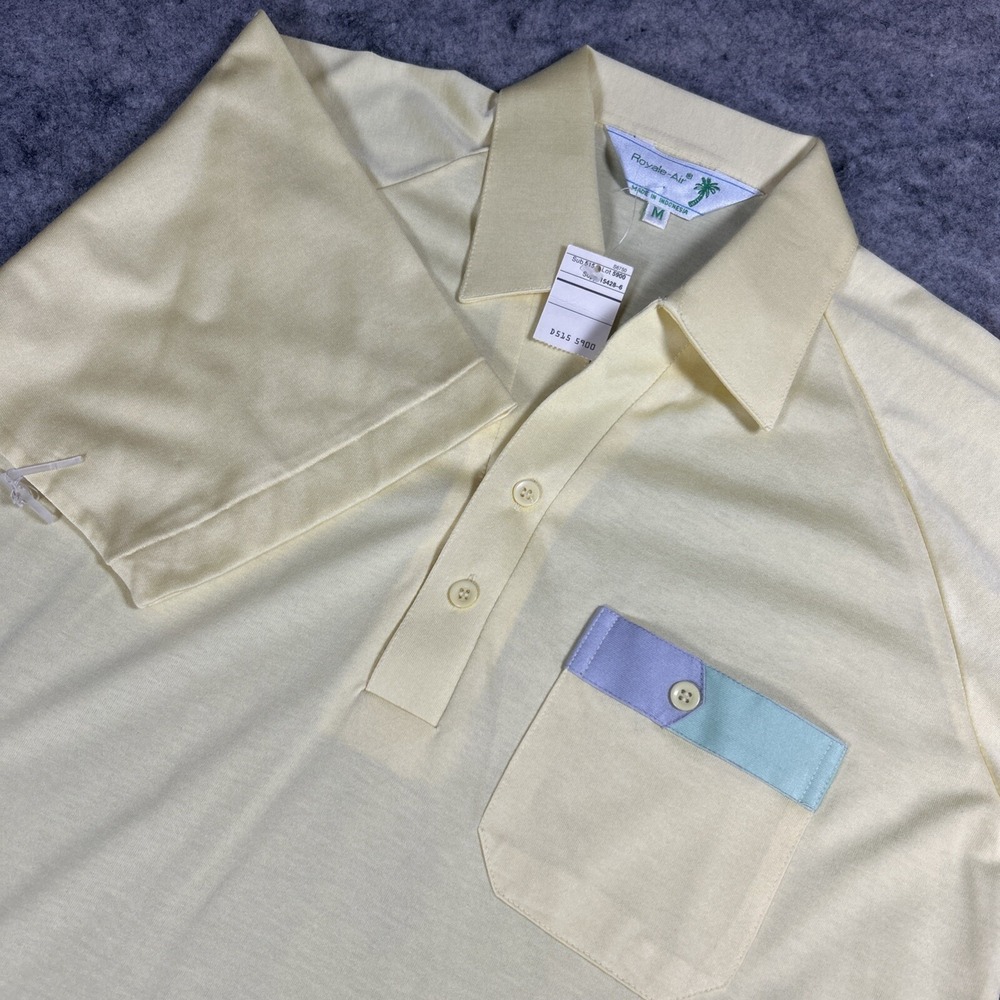 NWT Vintage Royale-Air Pastel Polo Men's M Yellow Front Pocket Polyester 70's - Picture 6 of 9